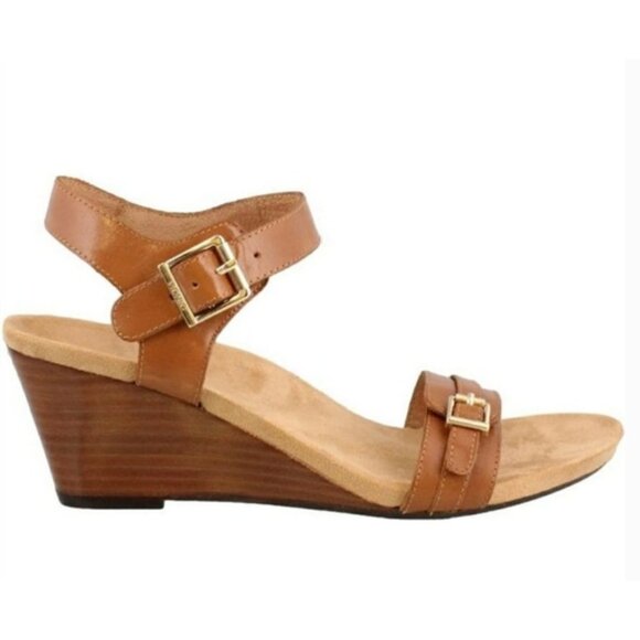 Vionic Noble Brown Laurie Wedge Sandals Tan Size 7 Comfort Beachy - Picture 1 of 15